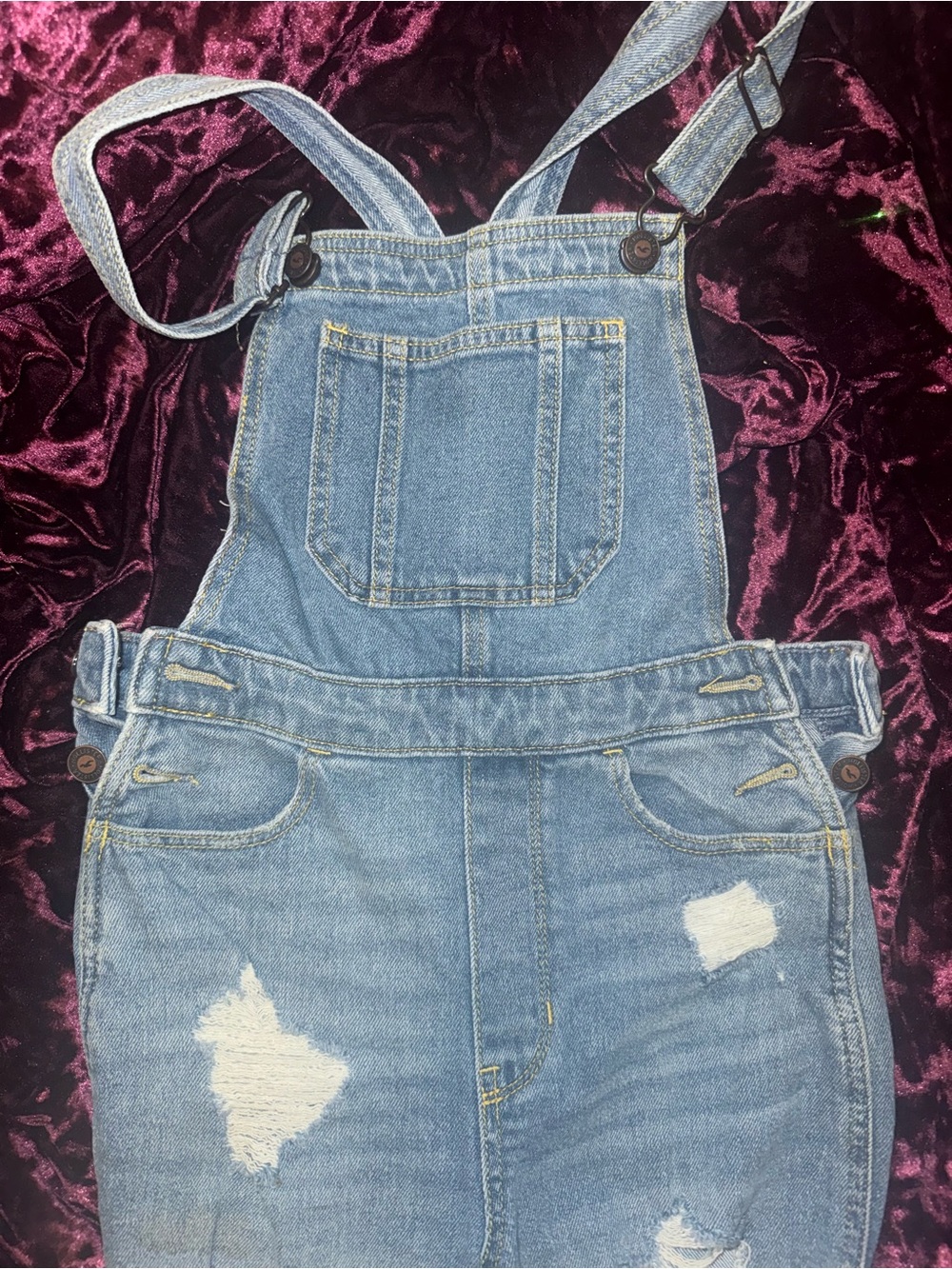 Denim distressed overalls